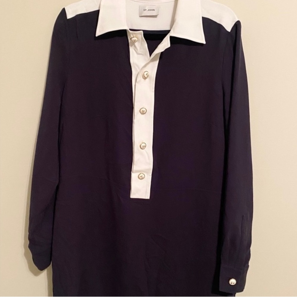 St. John Contrast-Collar
Soft Crepe Shirtdress‎